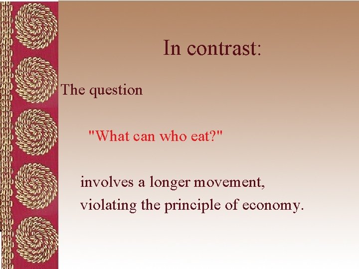 In contrast: The question "What can who eat? " involves a longer movement, violating