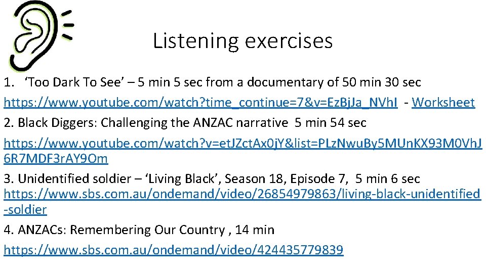 Listening exercises 1. ‘Too Dark To See’ – 5 min 5 sec from a