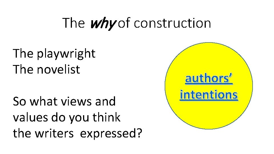 The why of construction The playwright The novelist So what views and values do