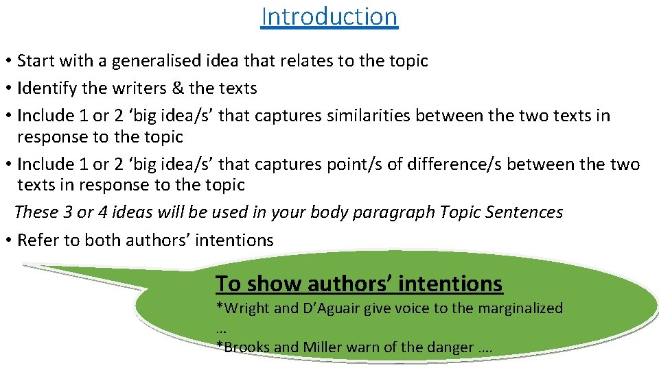 Introduction • Start with a generalised idea that relates to the topic • Identify