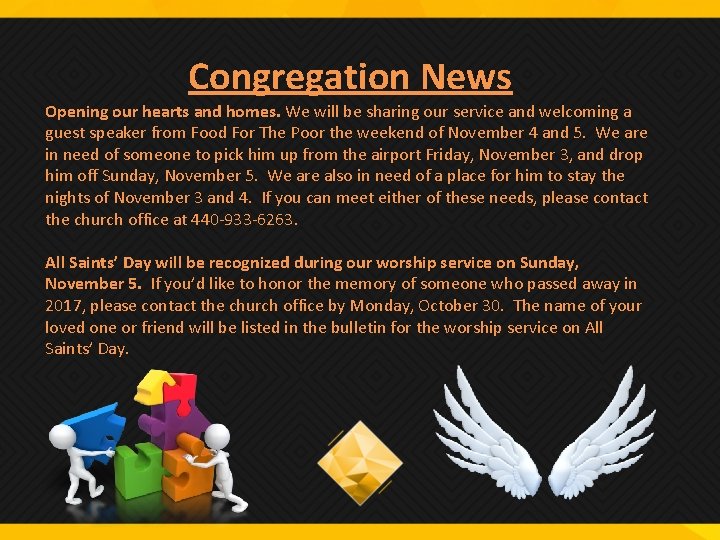 Congregation News Opening our hearts and homes. We will be sharing our service and