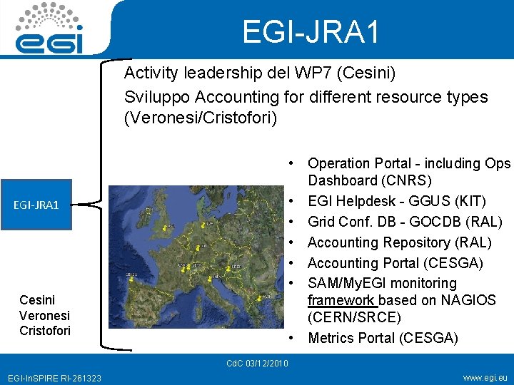 EGI-JRA 1 Activity leadership del WP 7 (Cesini) Sviluppo Accounting for different resource types