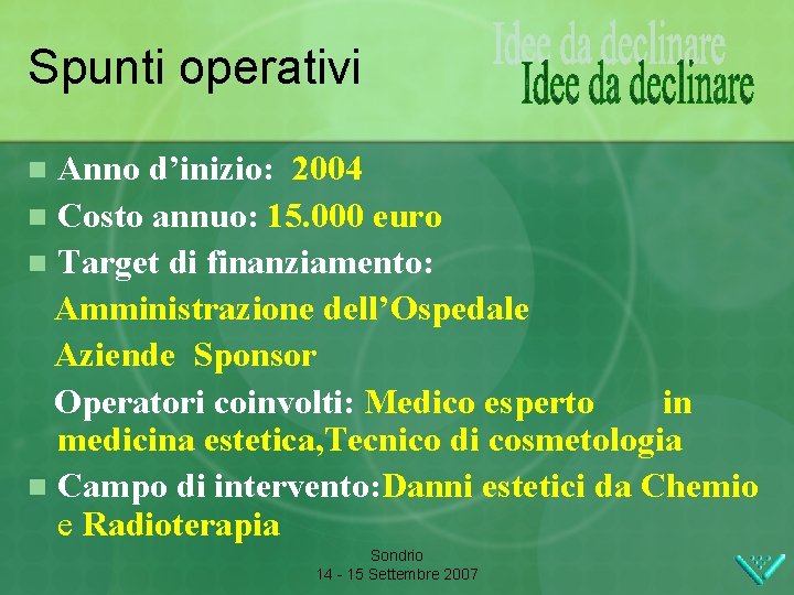 Spunti operativi Anno d’inizio: 2004 n Costo annuo: 15. 000 euro n Target di