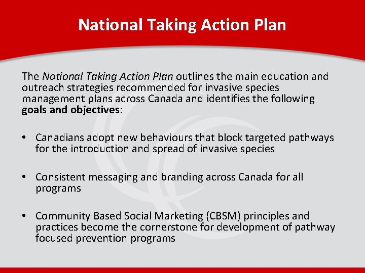 National Taking Action Plan The National Taking Action Plan outlines the main education and