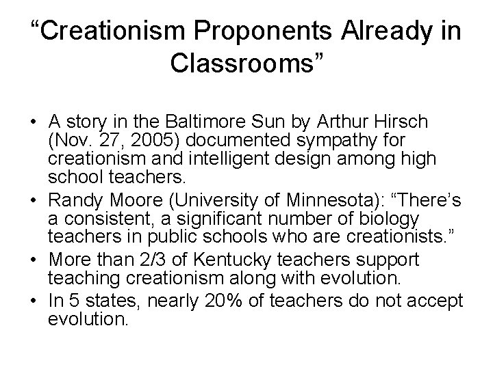 “Creationism Proponents Already in Classrooms” • A story in the Baltimore Sun by Arthur