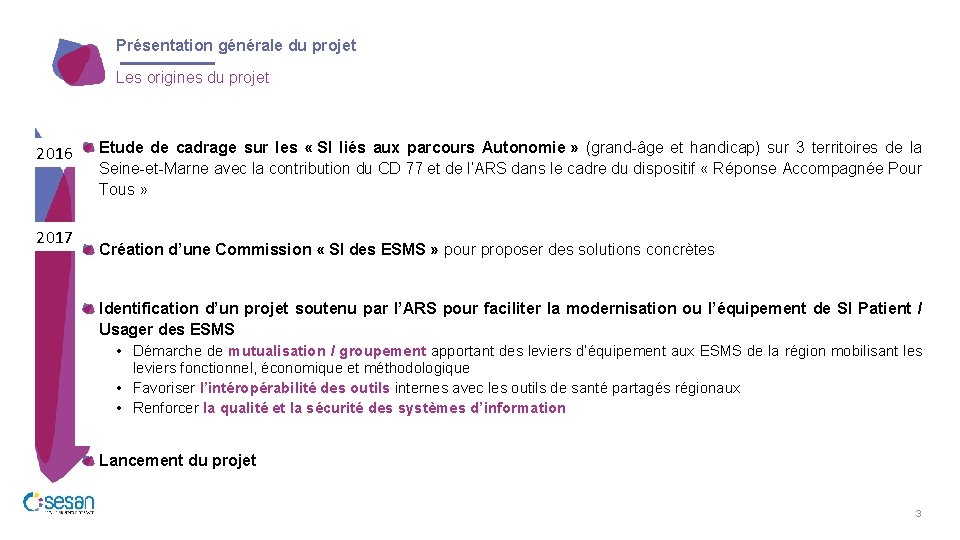 Présentation générale du projet Les origines du projet 2016 2017 Etude de cadrage sur