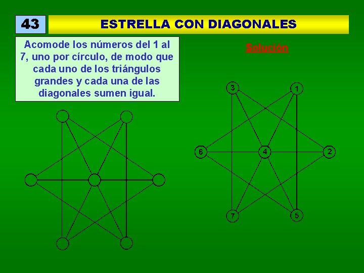 43 ESTRELLA CON DIAGONALES Acomode los números del 1 al 7, uno por círculo,