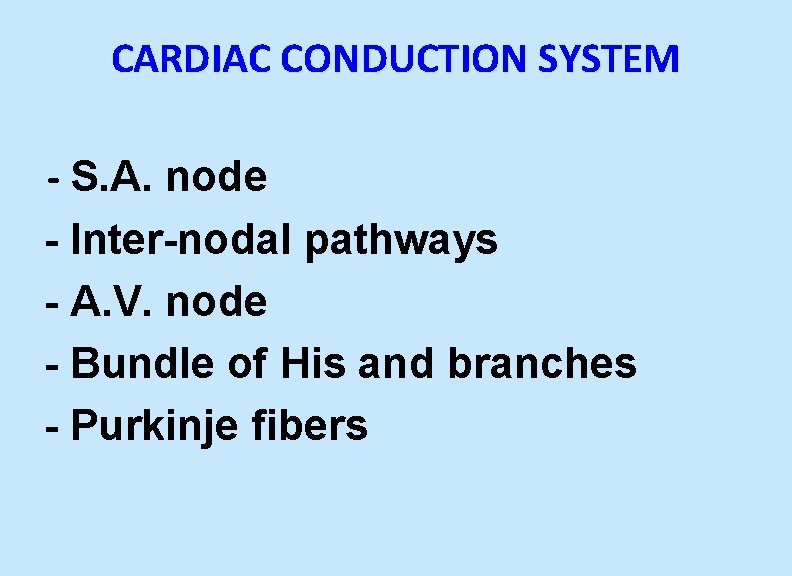  CARDIAC CONDUCTION SYSTEM - S. A. node - Inter-nodal pathways - A. V.