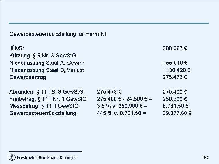 Gewerbesteuerrückstellung für Herrn K! JÜv. St Kürzung, § 9 Nr. 3 Gew. St. G