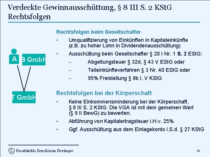 Verdeckte Gewinnausschüttung, § 8 III S. 2 KSt. G Rechtsfolgen beim Gesellschafter A B