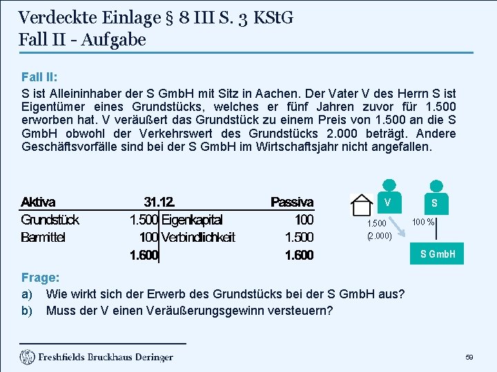 Verdeckte Einlage § 8 III S. 3 KSt. G Fall II - Aufgabe Fall