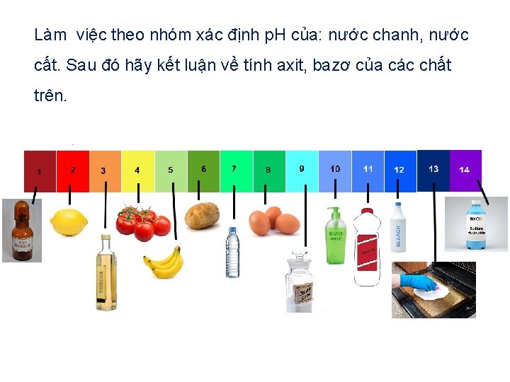 Làm việc theo nhóm xác định p. H của: nước chanh, nước cất. Sau Làm việc theo nhóm xác định p. H của: nước chanh, nước cất. Sau