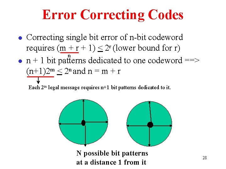 Error Correcting Codes l l Correcting single bit error of n-bit codeword requires (m