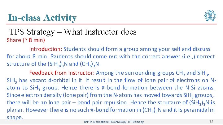 In-class Activity TPS Strategy – What Instructor does Share (~ 8 min) Introduction: Students