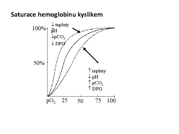 Saturace hemoglobinu kyslíkem 100% teploty p. H p. CO 2 DPG 50% teploty p.