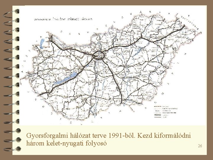 Gyorsforgalmi hálózat terve 1991 -ből. Kezd kiformálódni három kelet-nyugati folyosó 26 