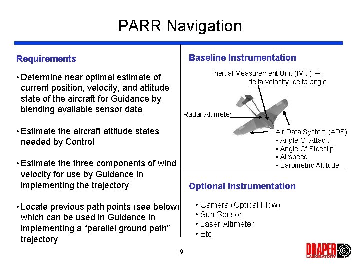PARR Navigation Baseline Instrumentation Requirements Inertial Measurement Unit (IMU) delta velocity, delta angle •