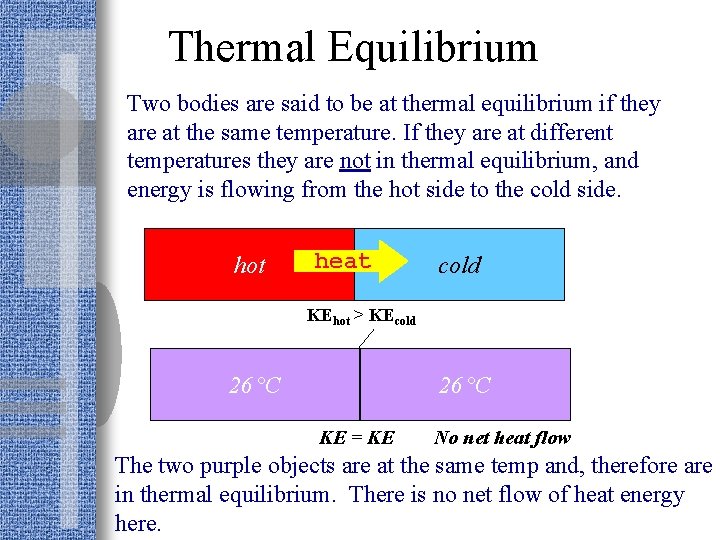 Thermal Equilibrium Two bodies are said to be at thermal equilibrium if they are