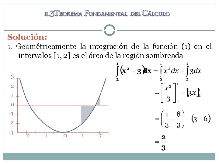 II. 3 TEOREMA FUNDAMENTAL DEL CÁLCULO Solución: 1. Geométricamente la integración de la función