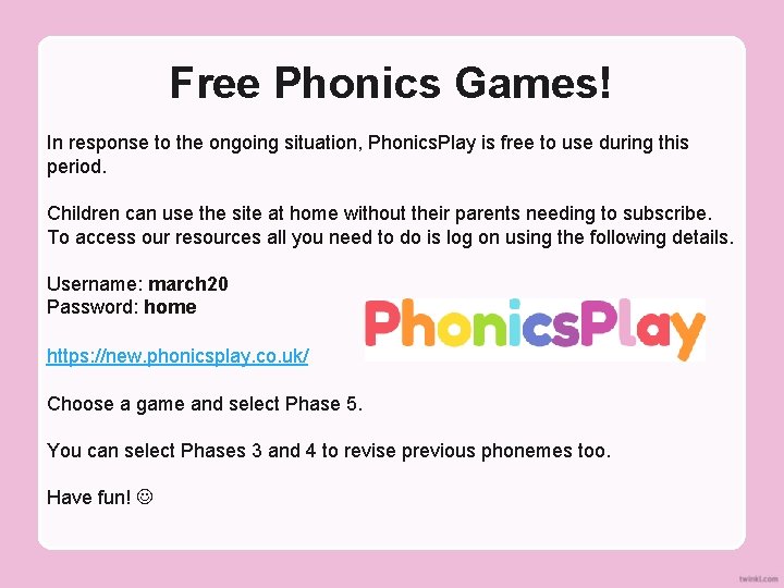 Free Phonics Games! In response to the ongoing situation, Phonics. Play is free to