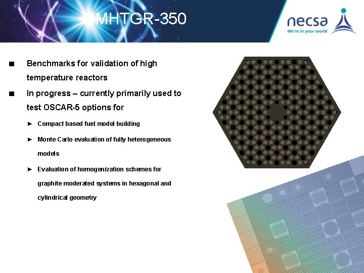 MHTGR-350 ■ Benchmarks for validation of high temperature reactors ■ In progress – currently MHTGR-350 ■ Benchmarks for validation of high temperature reactors ■ In progress – currently