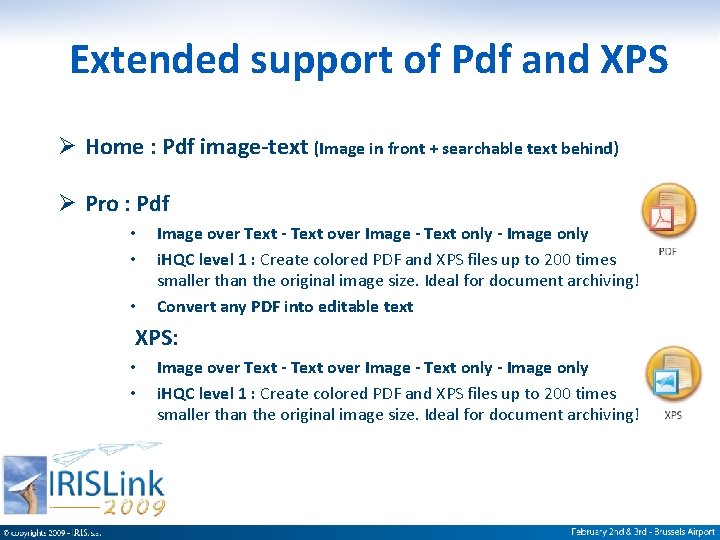 Extended support of Pdf and XPS Ø Home : Pdf image-text (Image in front