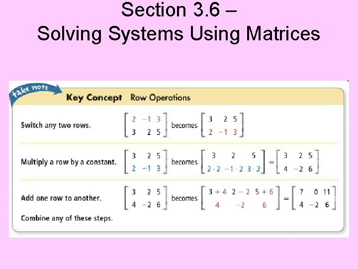 Section 3. 6 – Solving Systems Using Matrices 