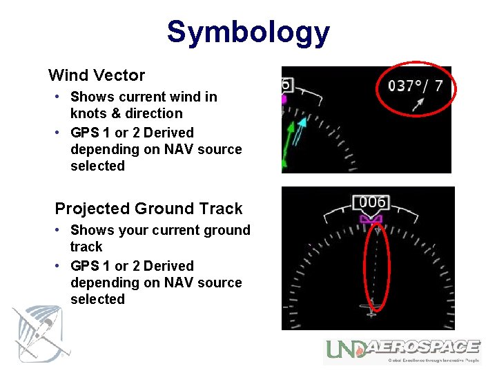 Symbology Wind Vector • Shows current wind in knots & direction • GPS 1