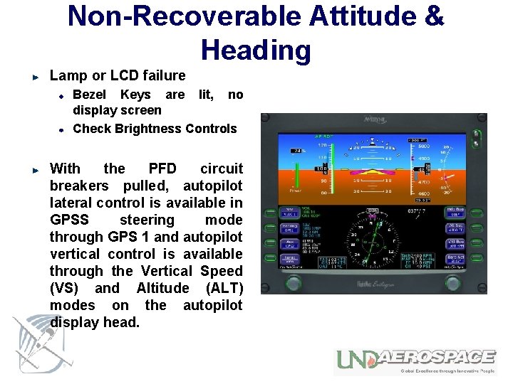 Non-Recoverable Attitude & Heading Lamp or LCD failure Bezel Keys are lit, no display