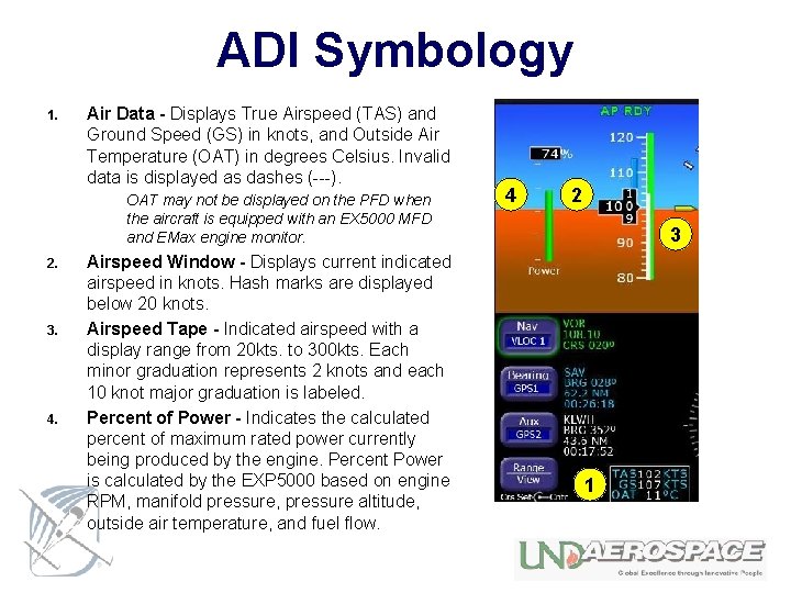 ADI Symbology 1. Air Data - Displays True Airspeed (TAS) and Ground Speed (GS)