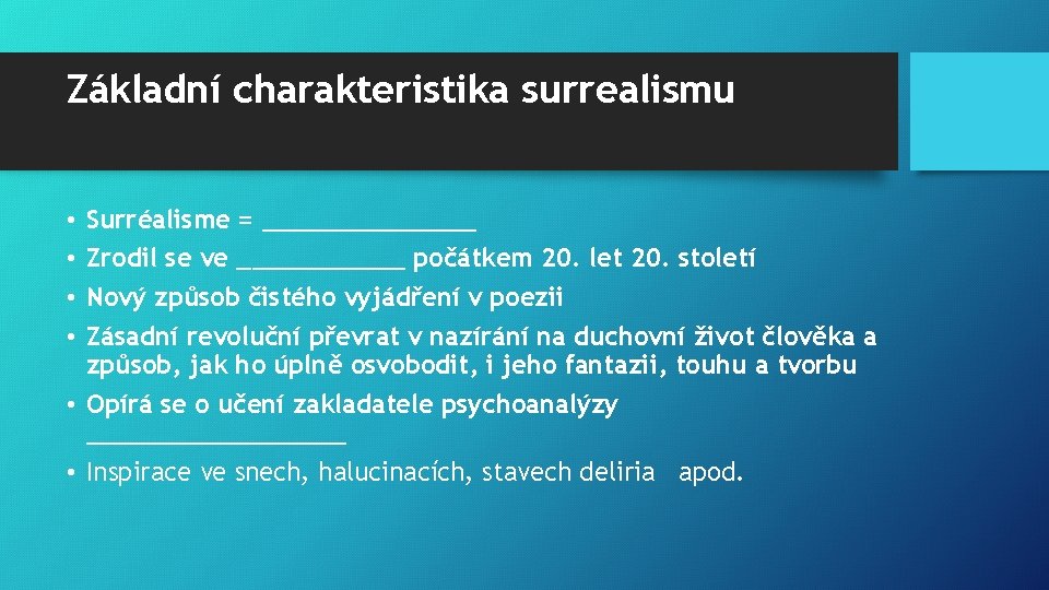 Základní charakteristika surrealismu Surréalisme = _______ Zrodil se ve ______ počátkem 20. let 20.