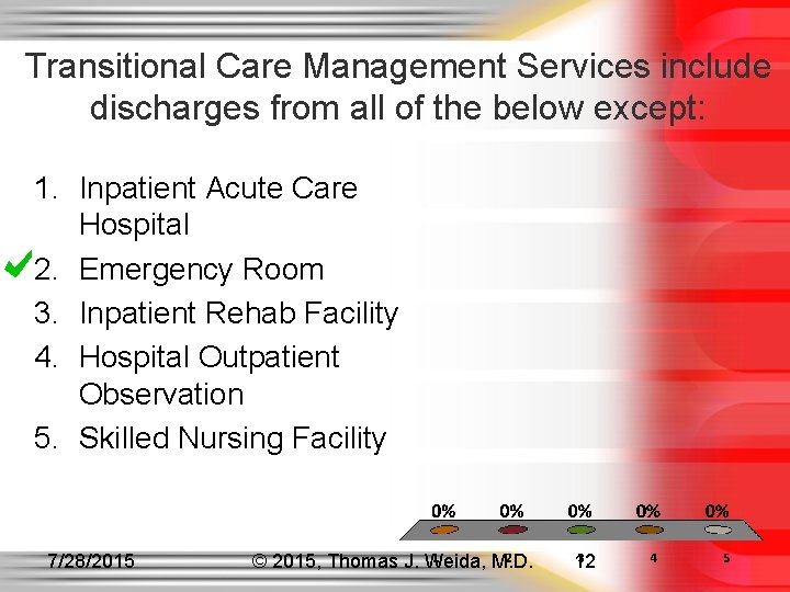 Transitional Care Management Services include discharges from all of the below except: 1. Inpatient