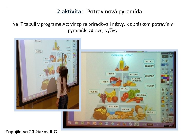 2. aktivita: Potravinová pyramída Na IT tabuli v programe Activ. Inspire priraďovali názvy, k