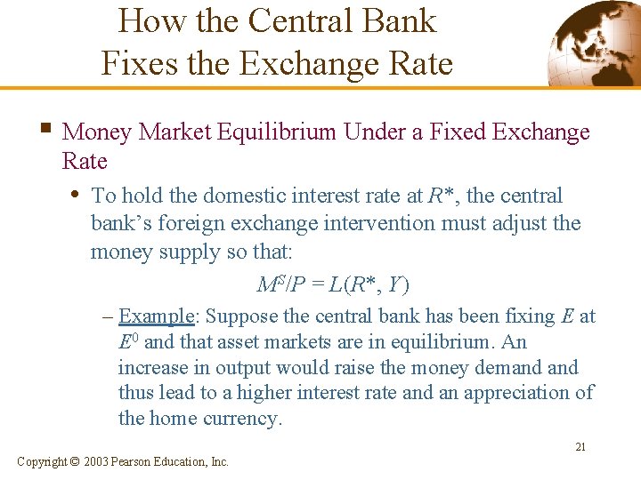 How the Central Bank Fixes the Exchange Rate § Money Market Equilibrium Under a