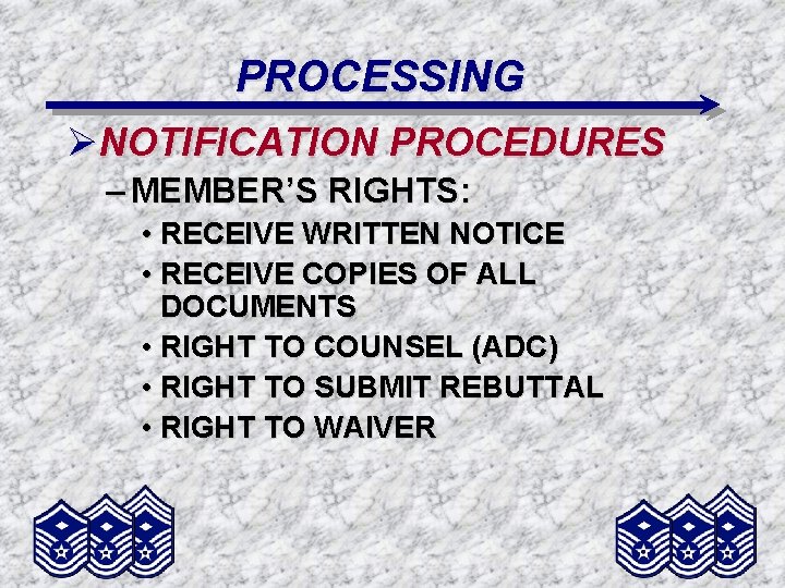 PROCESSING ØNOTIFICATION PROCEDURES – MEMBER’S RIGHTS: • RECEIVE WRITTEN NOTICE • RECEIVE COPIES OF