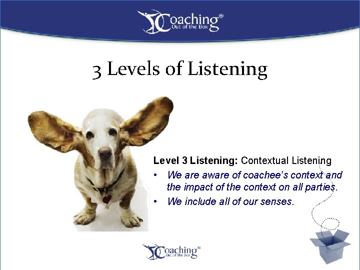 3 Levels of Listening Level 3 Listening: Contextual Listening • We are aware of