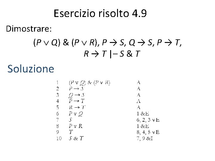 Esercizio risolto 4. 9 Dimostrare: (P Q) & (P R), P → S, Q