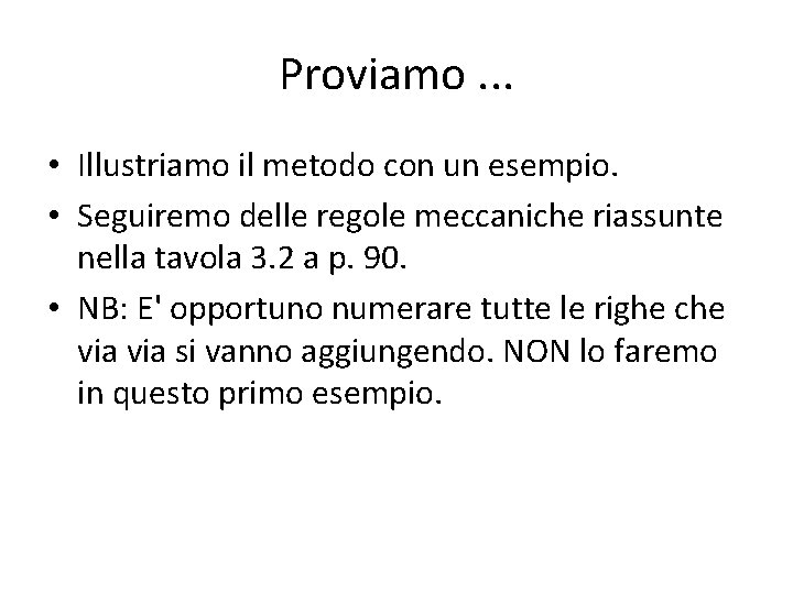 Proviamo. . . • Illustriamo il metodo con un esempio. • Seguiremo delle regole