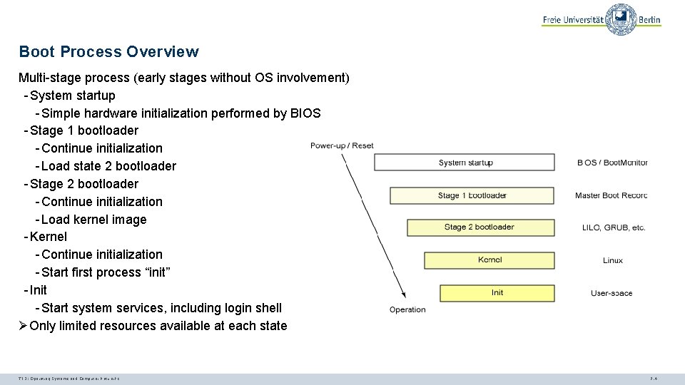 Boot Process Overview Multi-stage process (early stages without OS involvement) - System startup -