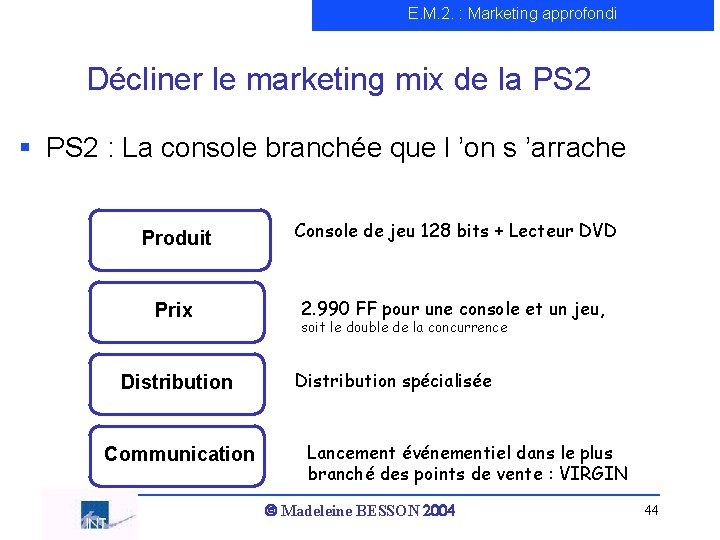 E. M. 2. : Marketing approfondi Décliner le marketing mix de la PS 2