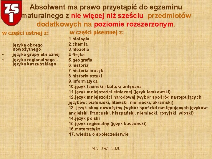 Absolwent ma prawo przystąpić do egzaminu maturalnego z nie więcej niż sześciu przedmiotów dodatkowych