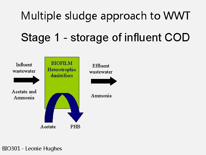 Multiple sludge approach to WWT Stage 1 storage of influent COD Influent wastewater BIOFILM Multiple sludge approach to WWT Stage 1 storage of influent COD Influent wastewater BIOFILM