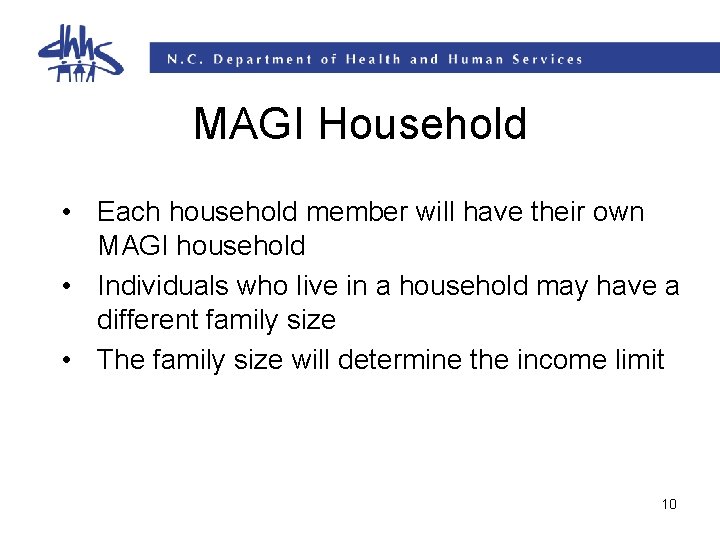 MAGI Household • Each household member will have their own MAGI household • Individuals MAGI Household • Each household member will have their own MAGI household • Individuals