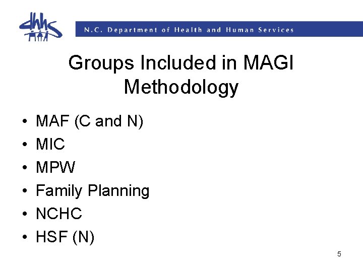 Groups Included in MAGI Methodology • • • MAF (C and N) MIC MPW Groups Included in MAGI Methodology • • • MAF (C and N) MIC MPW