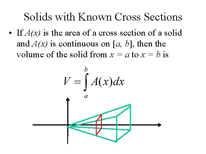 Solids with Known Cross Sections • If A(x) is the area of a cross