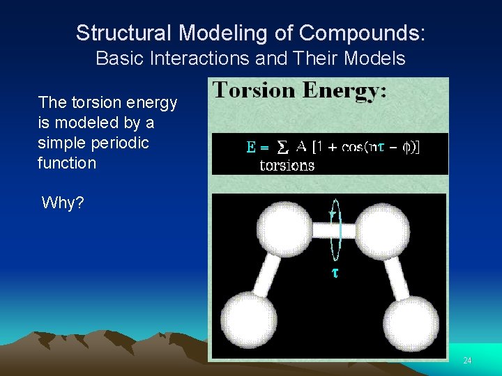 Structural Modeling of Compounds: Basic Interactions and Their Models The torsion energy is modeled