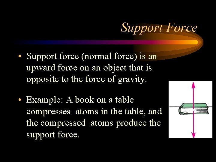 Support Force • Support force (normal force) is an upward force on an object