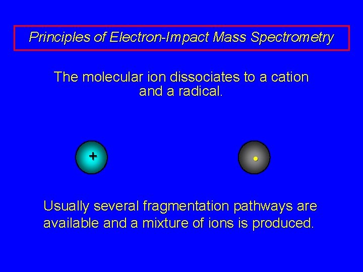 Principles of Electron-Impact Mass Spectrometry The molecular ion dissociates to a cation and a