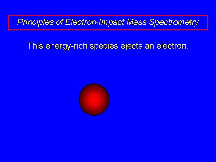 Principles of Electron-Impact Mass Spectrometry This energy-rich species ejects an electron. 