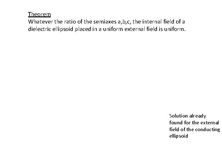 Theorem Whatever the ratio of the semiaxes a, b, c, the internal field of